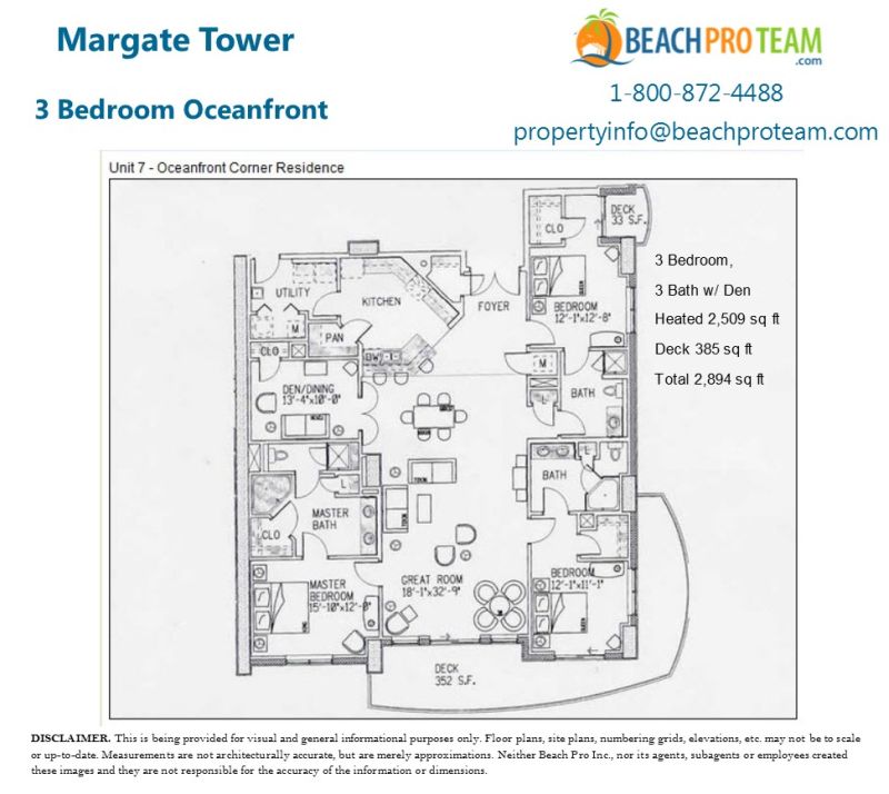 Margate Tower Floor Plan 7 - 3 Bedroom Oceanfront Corner